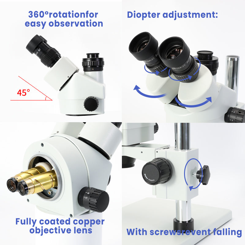 0.7-4.5X zoom trinocular stereo microscope 4K HDMI USB Camera Phone Soldering PCB Repair