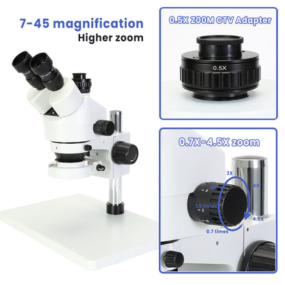 0.7-4.5X zoom trinocular stereo microscope 4K HDMI USB Camera Phone Soldering PCB Repair