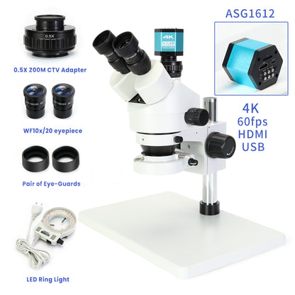 0.7-4.5X zoom trinocular stereo microscope 4K HDMI USB Camera Phone Soldering PCB Repair