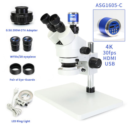 0.7-4.5X zoom trinocular stereo microscope 4K HDMI USB Camera Phone Soldering PCB Repair